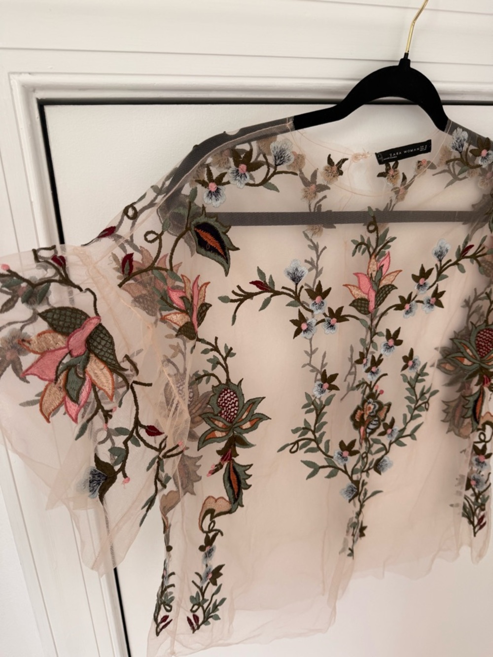 Zara Woman Embroidered Sheer Mesh Floral Top Nude Multi Size M - Picture 5 of 7